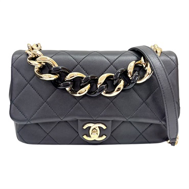 黑色 羊皮 鍊帶 肩背包 【CHANEL 香奈兒】