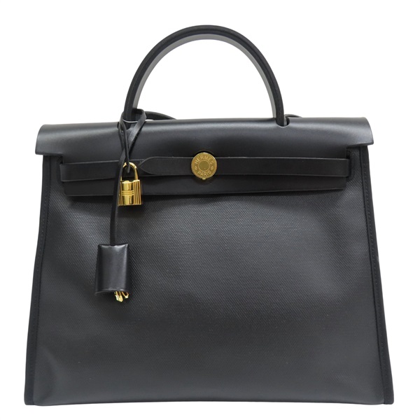 黑色 防水帆布 Herbag Zip 31 兩用包 金扣 B刻【HERMES 愛馬仕】