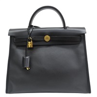 黑色 防水帆布 Herbag Zip 31 兩用包 金扣 B刻【HERMES 愛馬仕】