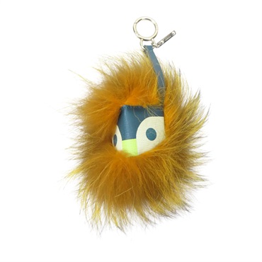 黃色毛絨 藍色牛皮 吊飾 掛飾【FENDI 芬迪】