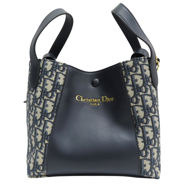 藍色 提花帆布 牛皮 Signature bucket 兩用包【Dior 迪奧】