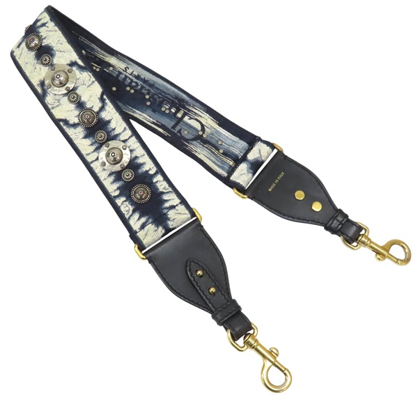 藍色帆布 釘扣 背帶【Dior 迪奧】