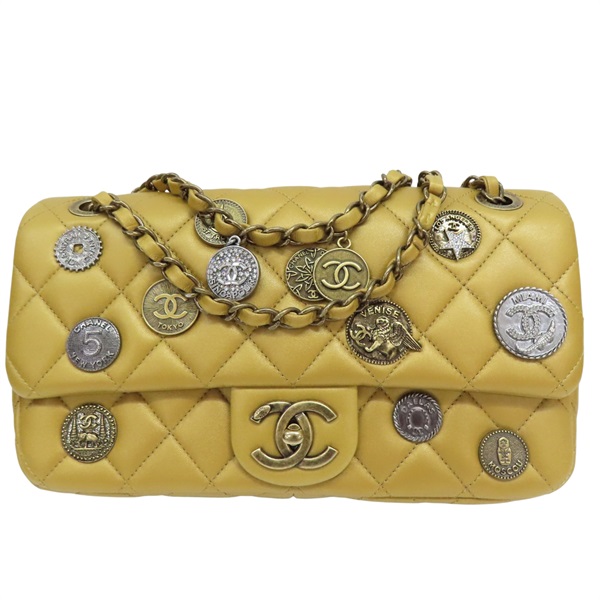 金色 牛皮 金幣裝飾 鏈帶 肩背包【CHANEL 香奈兒】