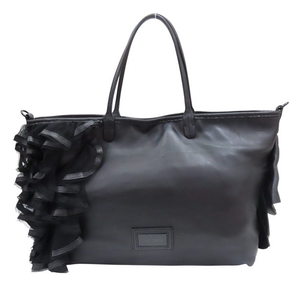 黑色 牛皮 Ruffle 托特包 肩背包 無背帯【Valentino 范倫鐵諾】