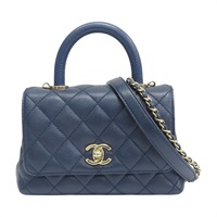 深藍色 荔枝紋 牛皮 Coco Handle Mini 肩背包【CHANEL 香奈兒】 AS2215