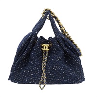 25 藍色 毛呢 肩背包 金扣【CHANEL 香奈兒】 AS5293