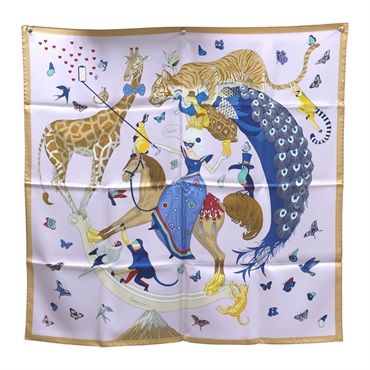 紫色 絲綢 Rose Nacre Blue and Beige 絲巾 90*90【HERMES 愛馬仕】