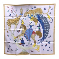 紫色 絲綢 Rose Nacre Blue and Beige 絲巾 90*90【HERMES 愛馬仕】
