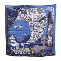 藍色 絲綢 Le Premier 絲巾 90*90【HERMES 愛馬仕】
