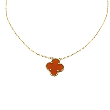 18黃K金 紅玉髓 Vintage Alhambra 項鍊【Van Cleef & Arpels 梵克雅寶】
