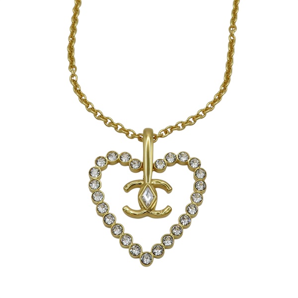 金色鍍金 大愛心水晶 項鍊【CHANEL 香奈兒】