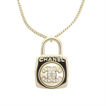 淺金色 鍍金 水鑽 鎖頭 NC 項鍊【CHANEL 香奈兒】 ABA342
