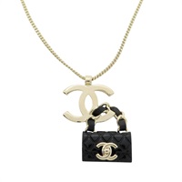 淺金/黑色 鍍金 LOGO包包 NC 項鍊【CHANEL 香奈兒】