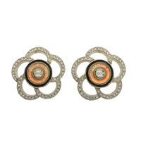 香檳金金屬 山茶花 雙C 耳環【CHANEL 香奈兒】