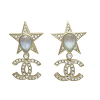 金色鍍金 星星 雙C 水滴 水鑽 耳環【CHANEL 香奈兒】