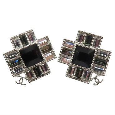 黑方鑽 十字 針式耳環【CHANEL 香奈兒】