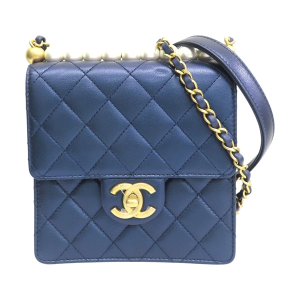 藍色 菱格紋 牛皮 Chic Pearls Flap 肩背包【CHANEL 香奈兒】