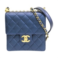 藍色 菱格紋 牛皮 Chic Pearls Flap 肩背包【CHANEL 香奈兒】