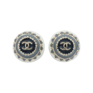 白/灰/藍色 鍍金 圓形 耳環 【CHANEL 香奈兒】