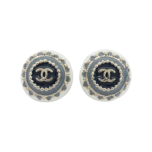 白/灰/藍色 鍍金 圓形 耳環 【CHANEL 香奈兒】