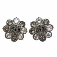 銀灰色 花朵水鑽 針式耳環【CHANEL 香奈兒】