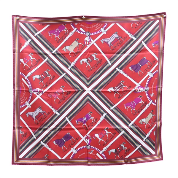 紅/藍色 絲綢 Couvertures et tenues de Jour 雙面絲巾 90*90【HERMES 愛馬仕】