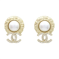 淺金色鍍金 雙C 水晶 珍珠 Earrings 耳環【CHANEL 香奈兒】 AB7748