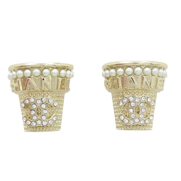 金色 鍍金 冰桶造型 耳環【CHANEL 香奈兒】