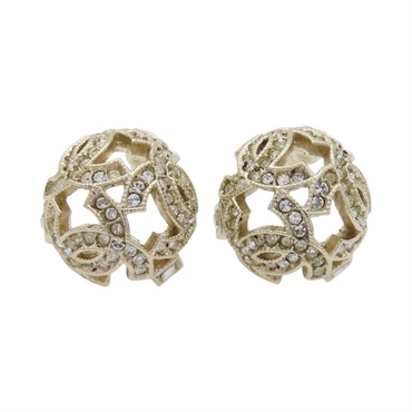 鍍金 水揝 LOGO 立體半圓球 耳環【CHANEL 香奈兒】