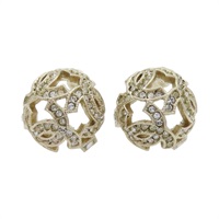 鍍金 水揝 LOGO 立體半圓球 耳環【CHANEL 香奈兒】