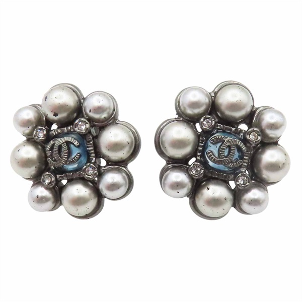 灰珠 圓型 針式耳環【CHANEL 香奈兒】