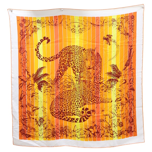 橘色 絲綢 Jungle Love Rainbow 絲巾 90*90【HERMES 愛馬仕】