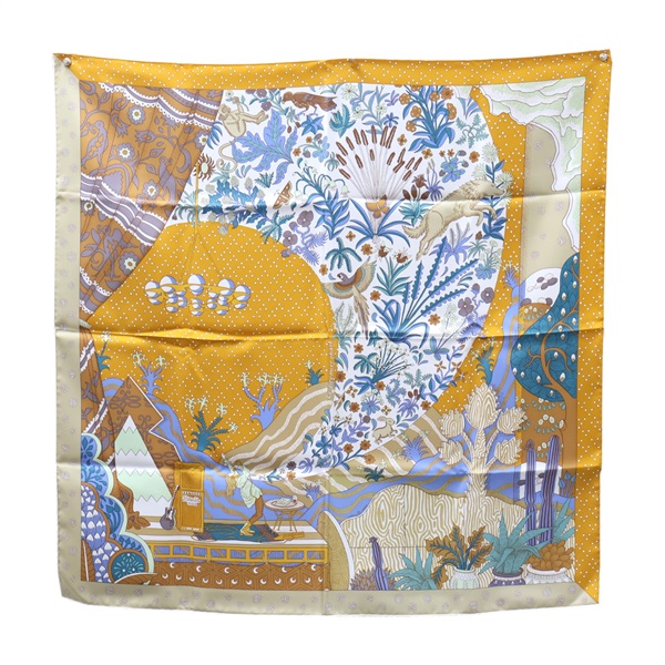 卡其色 絲綢 Le Premier Chant 絲巾 90*90【HERMES 愛馬仕】