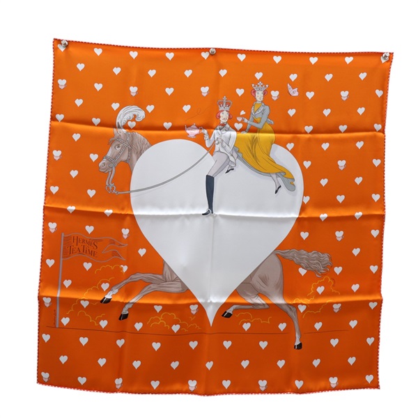 橘色 絲綢 Tea Time Scarf 70 方巾 絲巾【HERMES 愛馬仕】