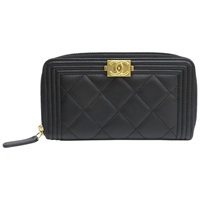 黑色 菱格紋 羊皮 Boy 短夾 無卡【CHANEL 香奈兒】