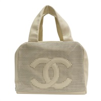 米色 縷空格紋 牛皮 手提包 銀扣 無卡【CHANEL 香奈兒】