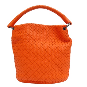 橘色 羊皮編織 水桶包 肩背包【BOTTEGA VENETA BV 寶緹嘉】