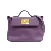 黑家侖紫/石榴紅 Evercolor牛皮 24/24 兩用包 U刻 金扣【HERMES 愛馬仕】