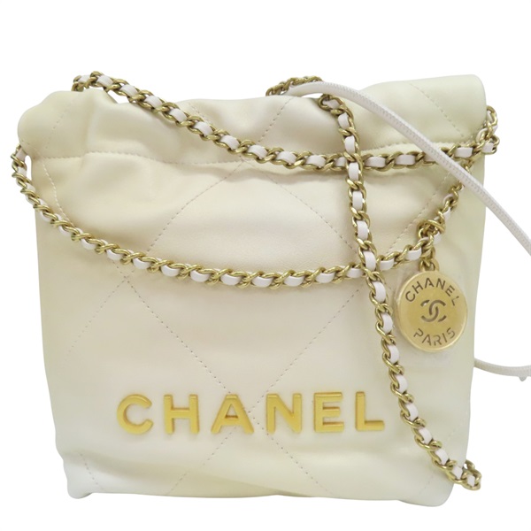 米白色 牛皮 Mini 22 肩背包 金釦【CHANEL 香奈兒】 AS3980