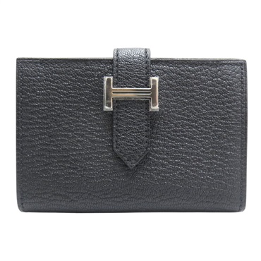 黑色山羊皮 Bearn 短夾 U刻【HERMES 愛馬仕】