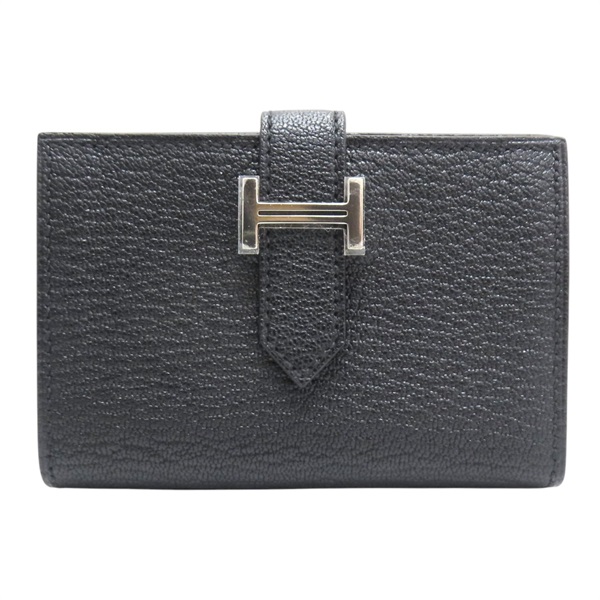 黑色山羊皮 Bearn 短夾 U刻【HERMES 愛馬仕】