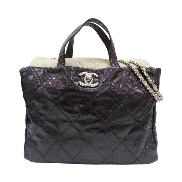 黑/白色 牛皮 兩用包 染色 銀扣 無卡【CHANEL 香奈兒】