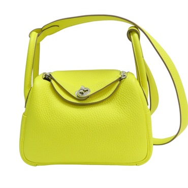 萊姆黃 Taurillon牛皮 Mini Lindy 肩背包 U刻 銀釦【HERMES 愛馬仕】