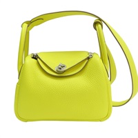 萊姆黃 TC牛皮 Mini Lindy 肩背包 銀釦 U刻【HERMES 愛馬仕】