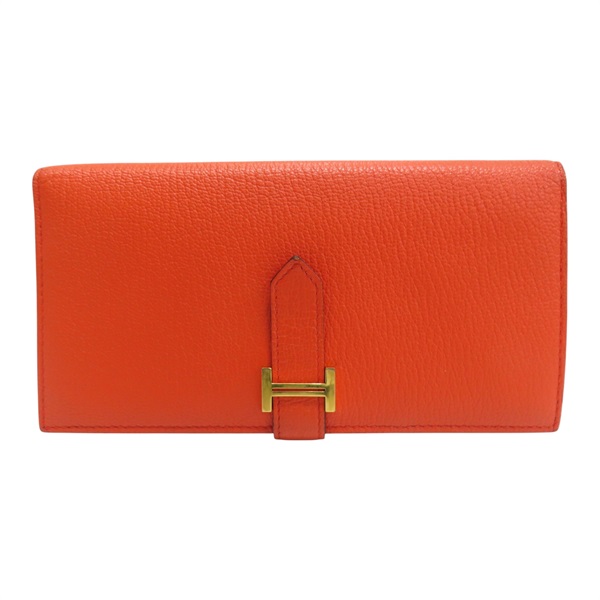 橘色 山羊皮 Bearn 長夾 A 刻 【HERMES 愛馬仕】