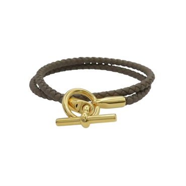 大象灰 Swift小牛皮 金色鍍金 Glenan Double Tour 手環【HERMES 愛馬仕】 H071689F 18T1