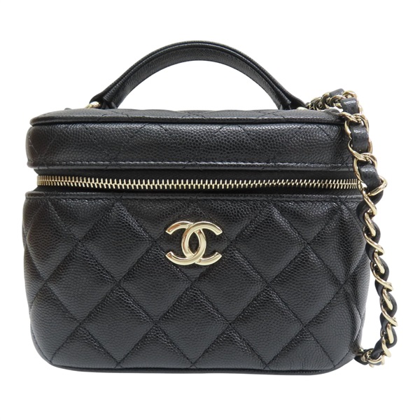 黑色 菱格紋 荔枝牛皮 化粧箱 鏈帶肩背包 銀釦【CHANEL 香奈兒】 AS3171