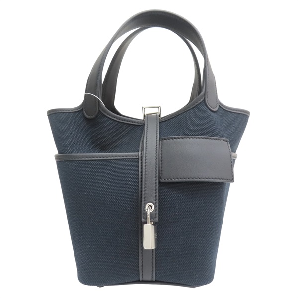 藍色 帆布 Picotin Cargo 18 手提包 K刻 銀扣【HERMES 愛馬仕】
