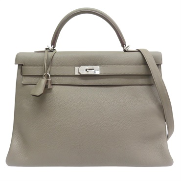 錫器灰 Togo牛皮 Kelly 40 手提包 口O刻【HERMES 愛馬仕】 8F/PHW