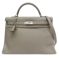 錫器灰 Togo牛皮 Kelly 40 手提包 口O刻【HERMES 愛馬仕】 8F/PHW